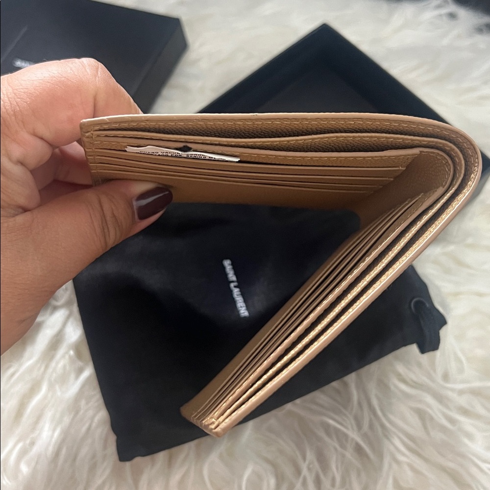 Brand New Saint Laurent Calfskin Bifold Wallet Teak Wood Beige - Picture 5 of 6